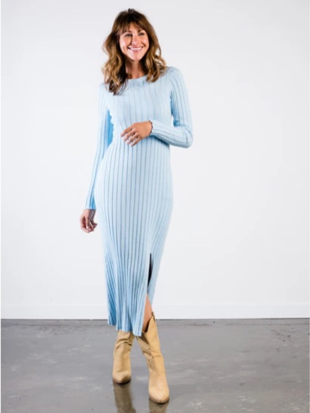 Able Bridget Ribbed Midi Dress Light Blue Small